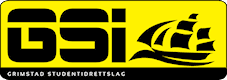 Logo for Grimstad Studentidrettslag med bokstavene GSi og et seilskip på gul bakgrunn.