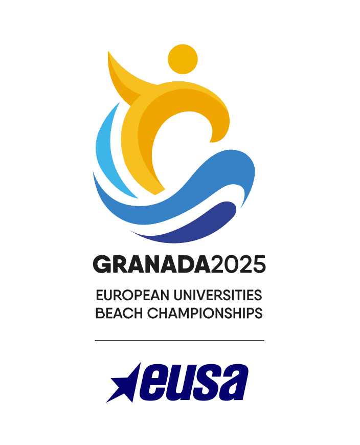 Logo for Granada 2025 European Universities Beach Championships med EUSA-logo.